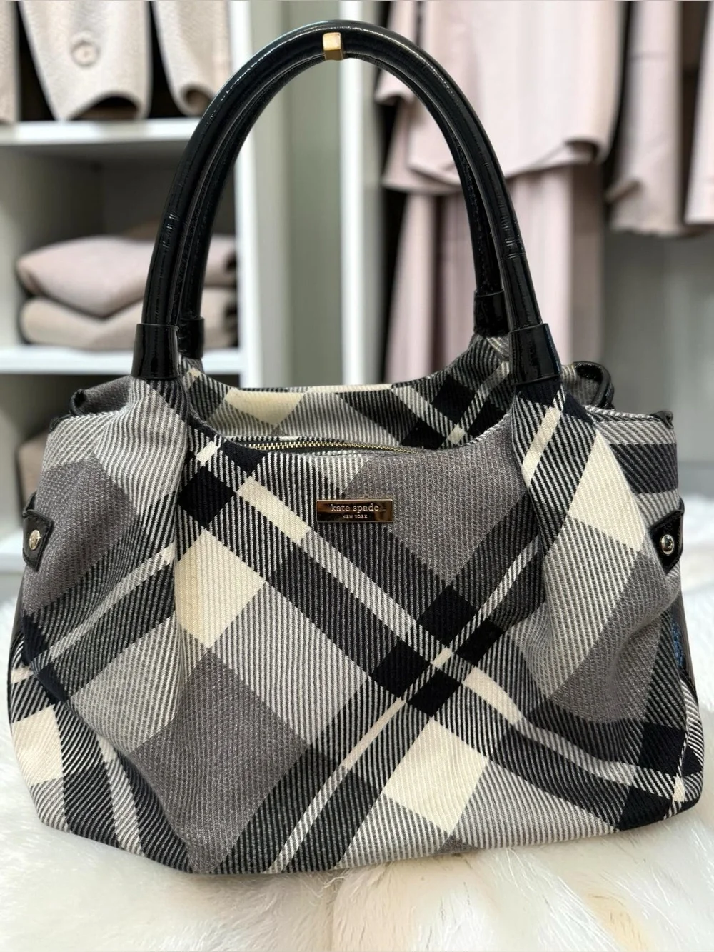 kate spade Black and Gray Plaid Shoulder Bag